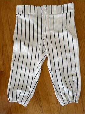 Kids White Navy Pinstripe Baseball Pants